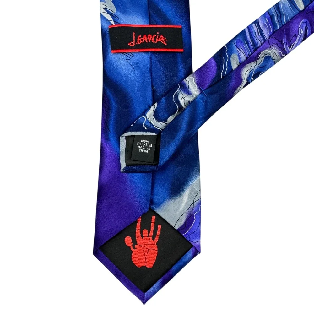 J Garcia Wetlands II Mens Silk Necktie Purple Blue Silver Abstract Art Swirl Tie